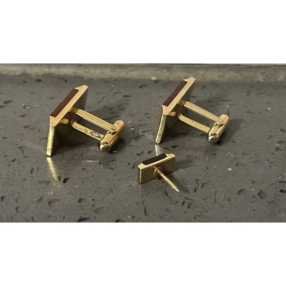 Mid Century Gold Tone Sunburst Cufflinks + Tie Clips‎ Vintage Swank Mod Sun